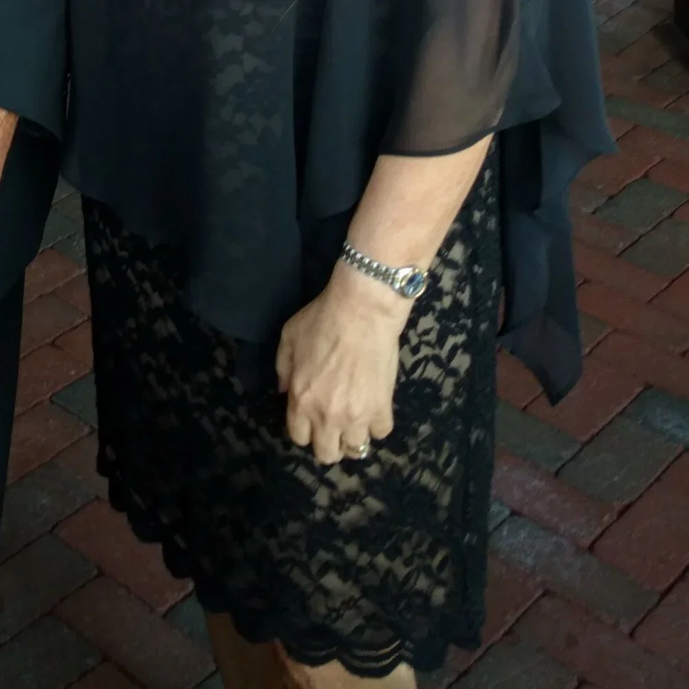 Black lace dress with black overlay cape, size 10 - Picture 5 of 5